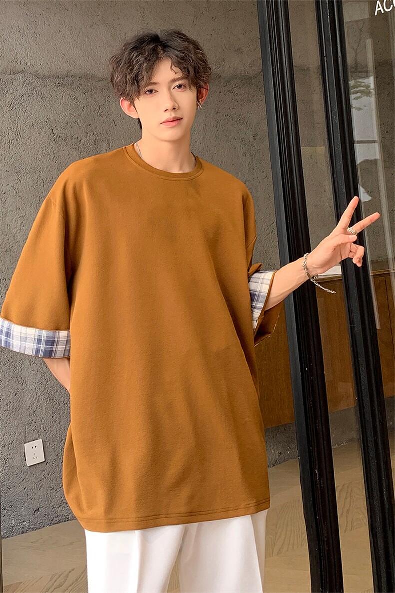8XL-M特大码短袖男夏季高品质冰丝五分袖拼色宽松大码T恤DX308P38,男装T恤,电商D206-1