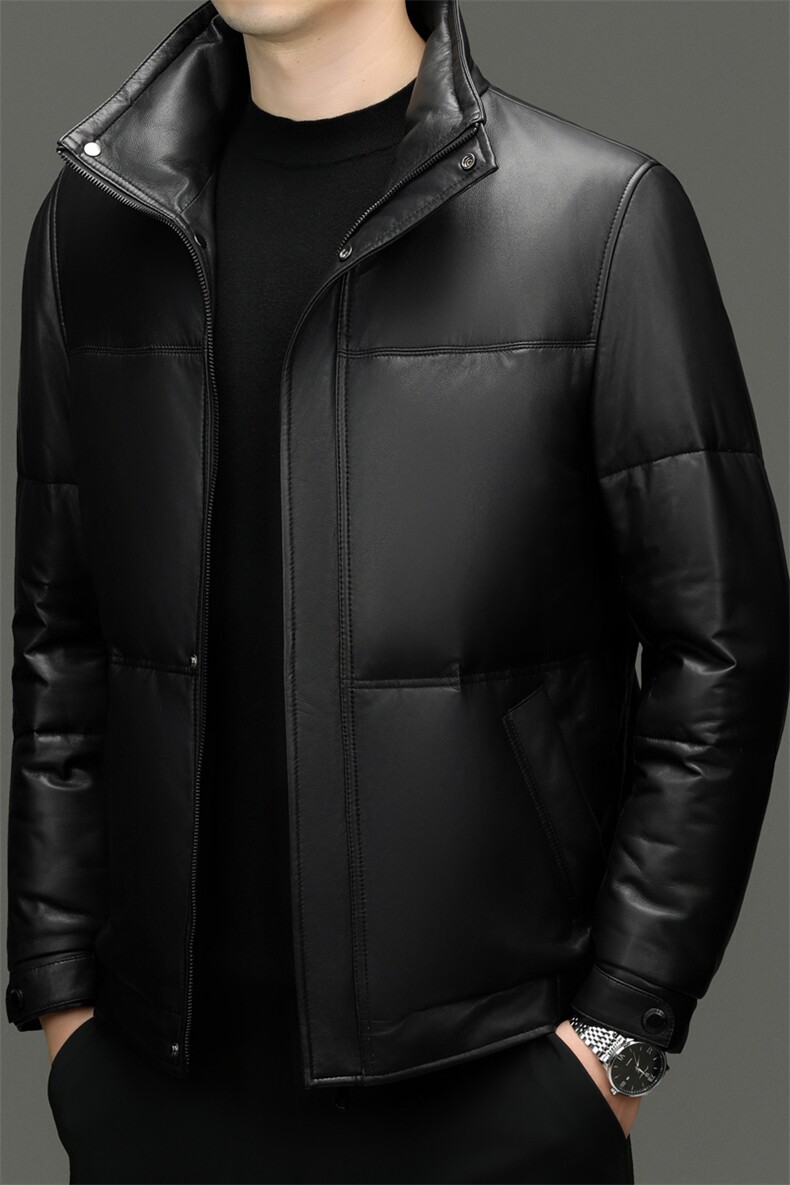 Z7001冬季海宁真皮羽绒服男白鹅绒时尚皮衣中年绵羊皮外套商务,男装皮衣,电商B360