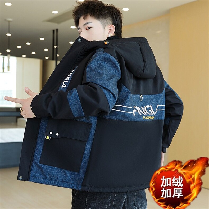 冬季牛仔棉服男模特加厚夹克风衣保暖外套工装棉衣米色866加绒,男装夹克,星座1207