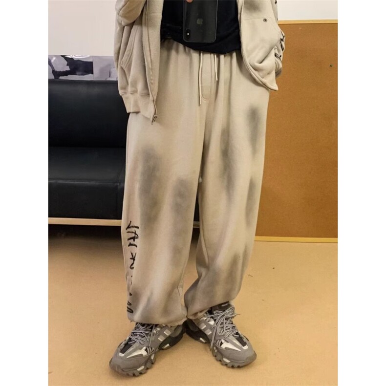 美式复古裤子高街擦脏废土风涂鸦运动卫裤男秋冬休闲裤WLK288-p50,男装休闲裤,星座1008