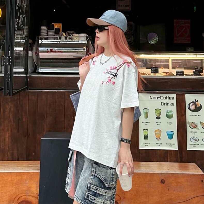 万针全刺绣工艺抖音得物高品质260克重磅纯棉双纱美式高街短袖T恤,男装T恤,电商A486