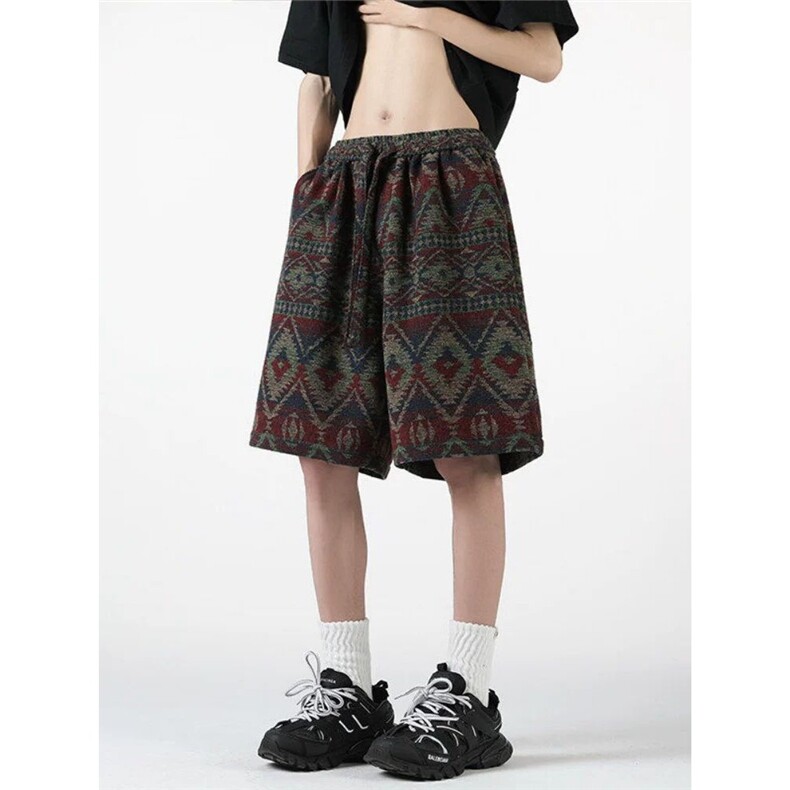 潮复古民族风印花短裤男款夏季美式重磅运动五分裤直筒休闲中裤，男装牛仔裤，星座1210-1