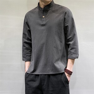 春夏风宽松大码棉麻七分短袖t恤男DSA008/T064/P45图片