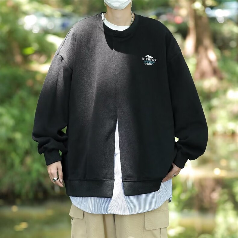 假两件条纹衬衫字母拼接圆领卫衣男W2031P45,男装卫衣,星座1116-2