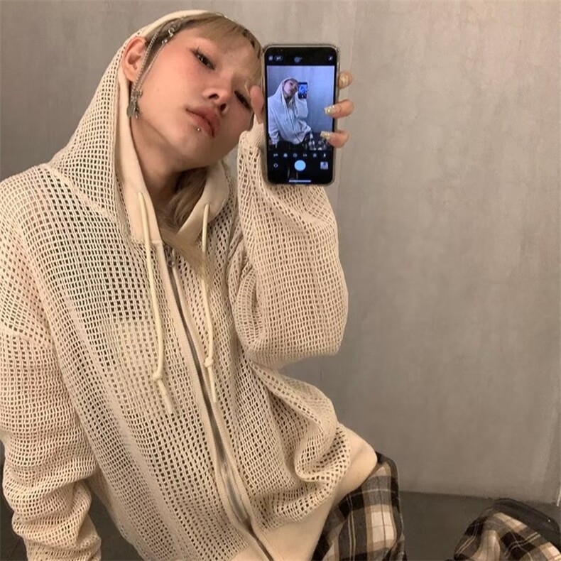 新款小众镂空开衫韩版针织衫连帽宽松个性穿搭薄款毛衣外套女,男装针织衫/毛衣,星座1210-1