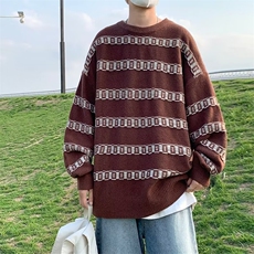 设计感潮牌条纹毛衣男秋冬高街ins宽松圆领针织衫上衣M1070-P35，男装针织衫/毛衣，星座512-2
