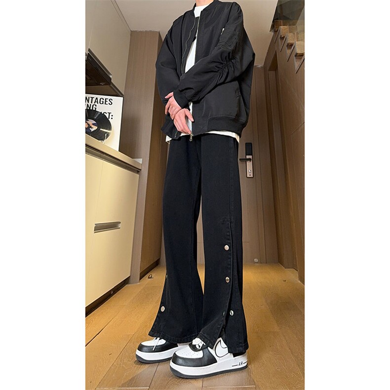 现货 美式高街宽松直筒休闲排扣开衩牛仔裤男 K5819-P55 控78图片