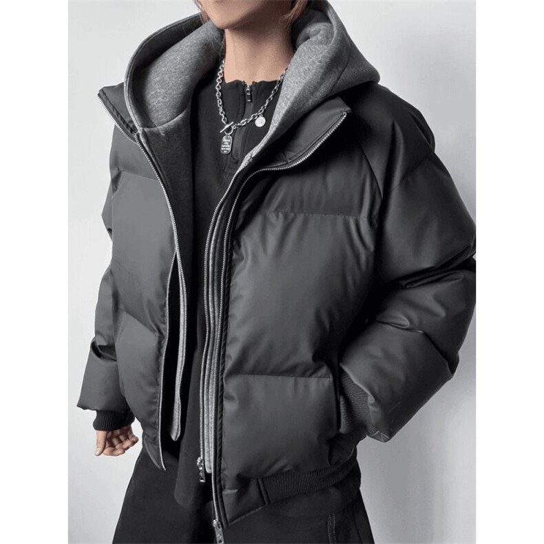 现货高品质重磅工艺美式高街假两件PU皮棉衣男女加厚棉服外套，男装棉衣，电商A486