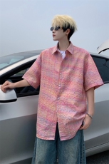 B221美式ins高街宽松薄款泡泡格短袖衬衫SY2548-特P35控59，男装衬衫，电商B221