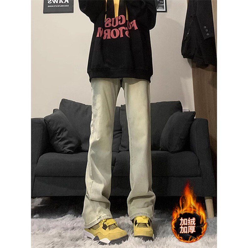 美式高街加绒加厚裤子男秋冬烟灰色牛仔裤KF343常规P38加绒P48,男装牛仔裤,四季星座505