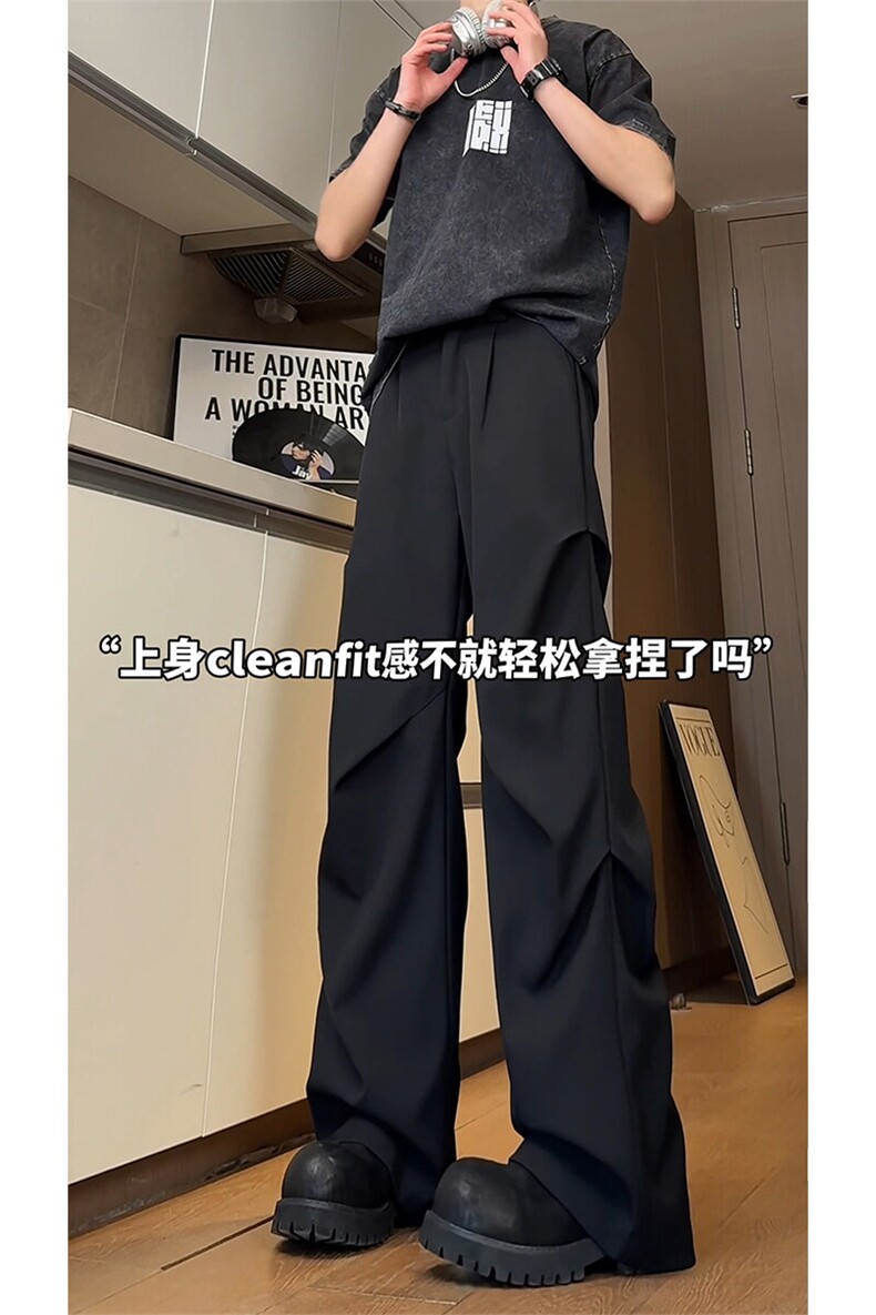 褶皱clenafit西装裤子男秋季美式机能软壳宽松直筒潮牌休闲工装裤,男装休闲裤,电商A102