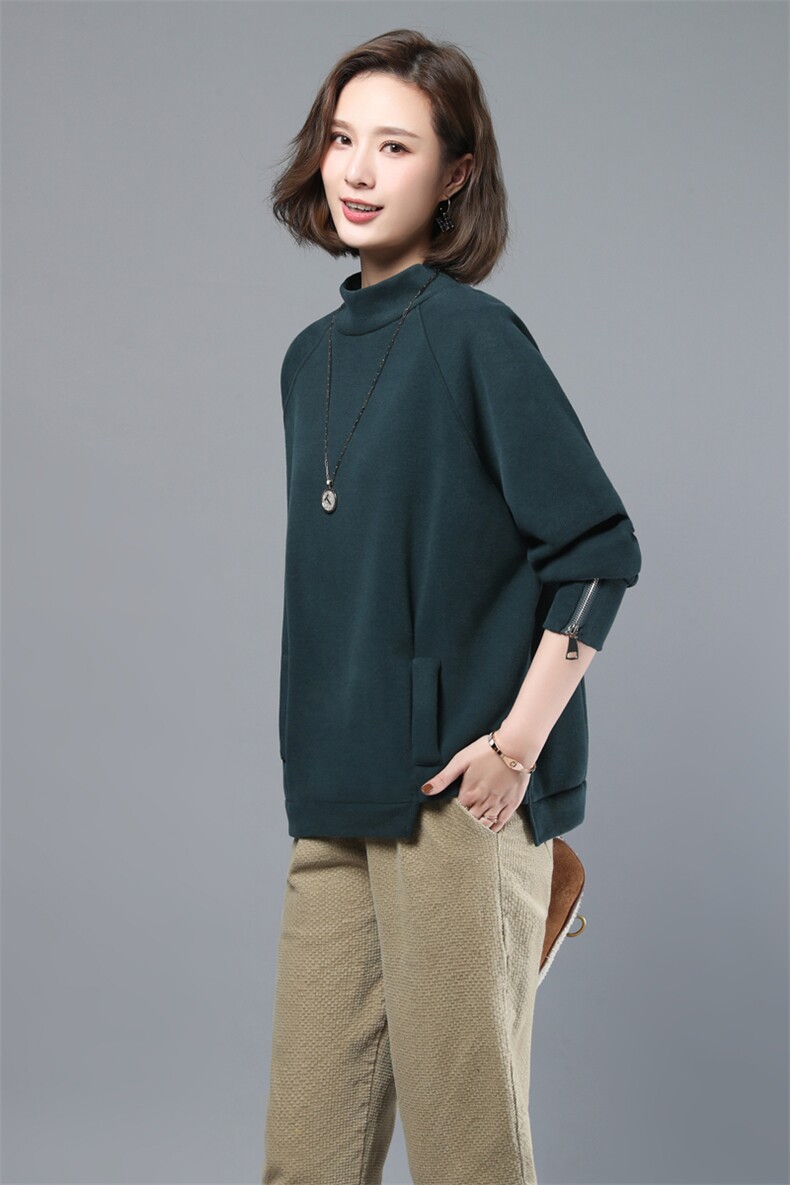 2022年秋季新款韩版加绒加厚半高领卫衣女长袖休闲打底衫女棉春秋,女装卫衣/绒衫,简韵佳