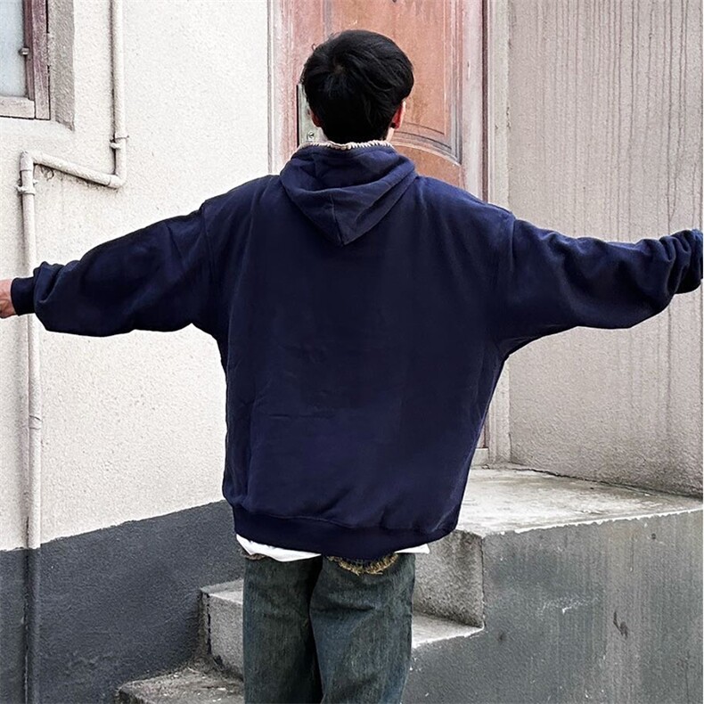 抖音得物高品质二开25秋冬美式重磅宽松纯色连帽贝壳刺绣卫衣W63,男装卫衣,电商A486