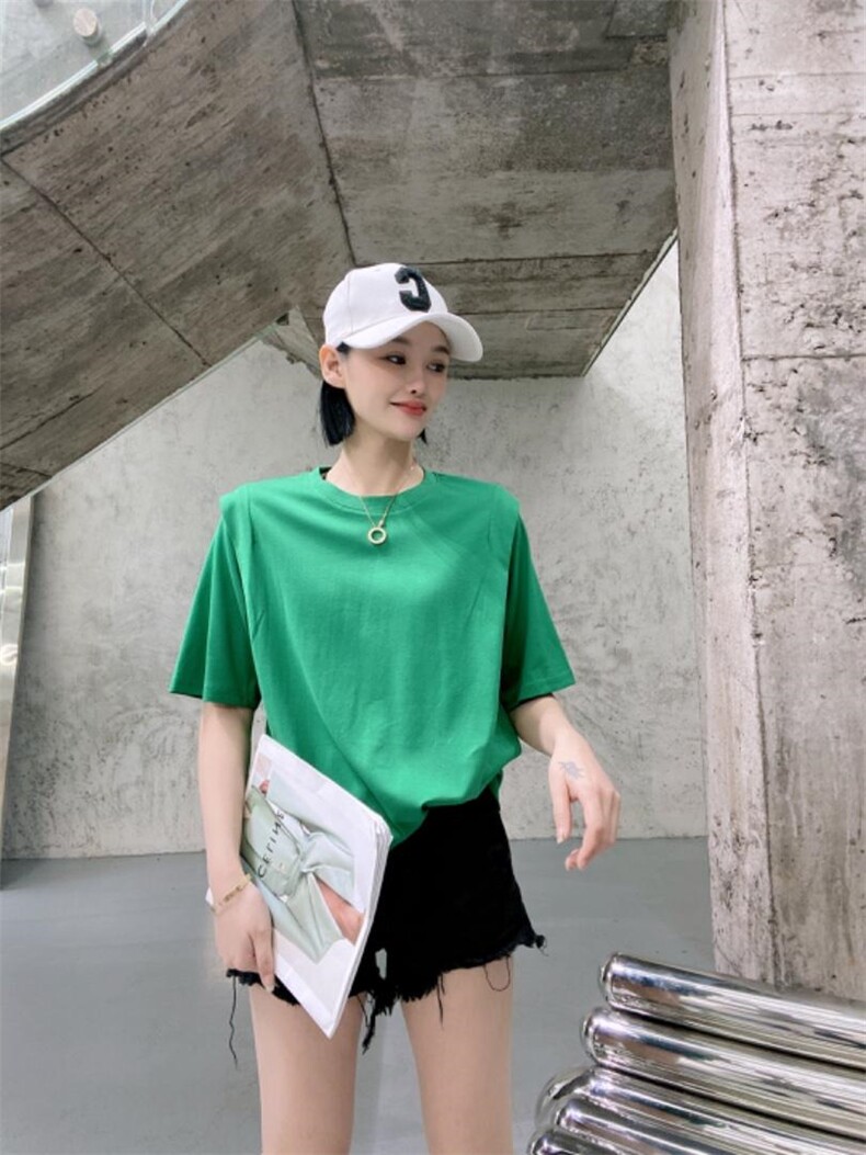 春夏新款个性肩袖净版T，其它，卡琪涩