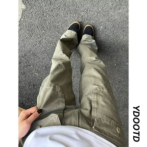美式做旧口袋水洗立体剪裁男女同款直筒工装裤复古长裤k1803-P60图片