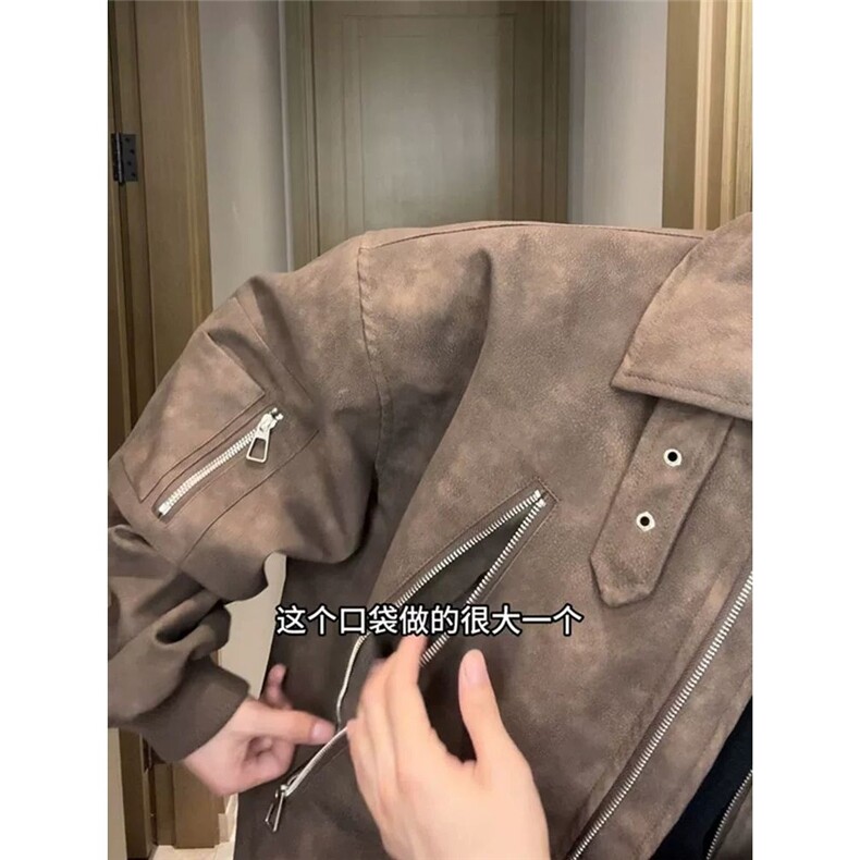 733-P60美拉德PU皮机车外套男春秋季美式vintage多拉链飞行员,男装工装外套,电商B323A