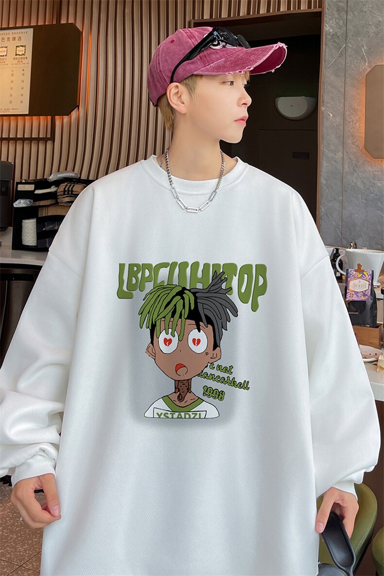 已注册抖音直播得物高品质重磅菠萝格圆领宽松男卫衣W2006P45,男装卫衣,电商C408(原B339-1)