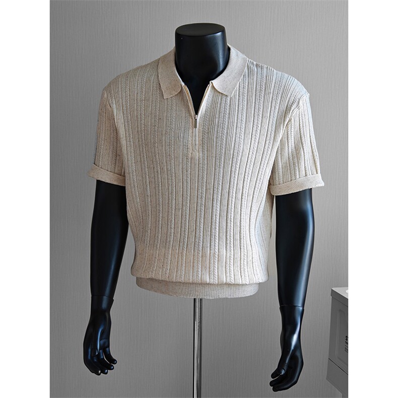 盗图老钱风新贵肌理感拉链翻领针织短袖POLO衫E77130/P58控88，男装T恤，电商A243