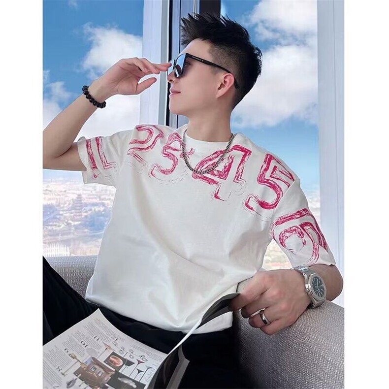 夏季潮牌男士字母印花短袖T恤上衣设计感个性痞帅韩版休闲半截袖t图片