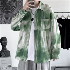 韩版秋上衣外套扎染晕染宽松复古长袖衬衫潮牌衬衣insW1466-P35，男装衬衫，星座512-4