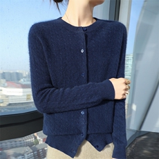 纤束马圆领针织开衫女时尚毛衣外套2024秋冬新款休闲宽松长袖上衣，女装针织衫/毛衣，德尔信羊绒