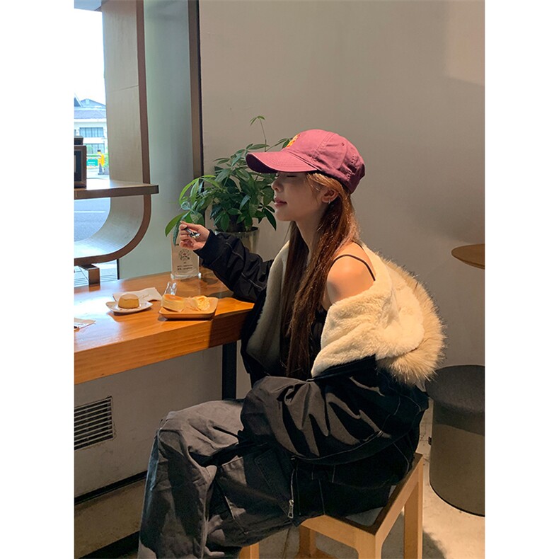 现货重磅boxy短款棉衣座山雕大毛毛领男女棉服水洗工装厚外套，男装棉衣，电商A443