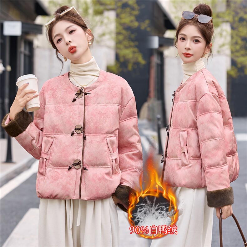 【bao款新年战袍】2025冬装新款仿貂毛提花羽绒服外套含90%白鸭绒,女装羽绒服,雅静靓衣