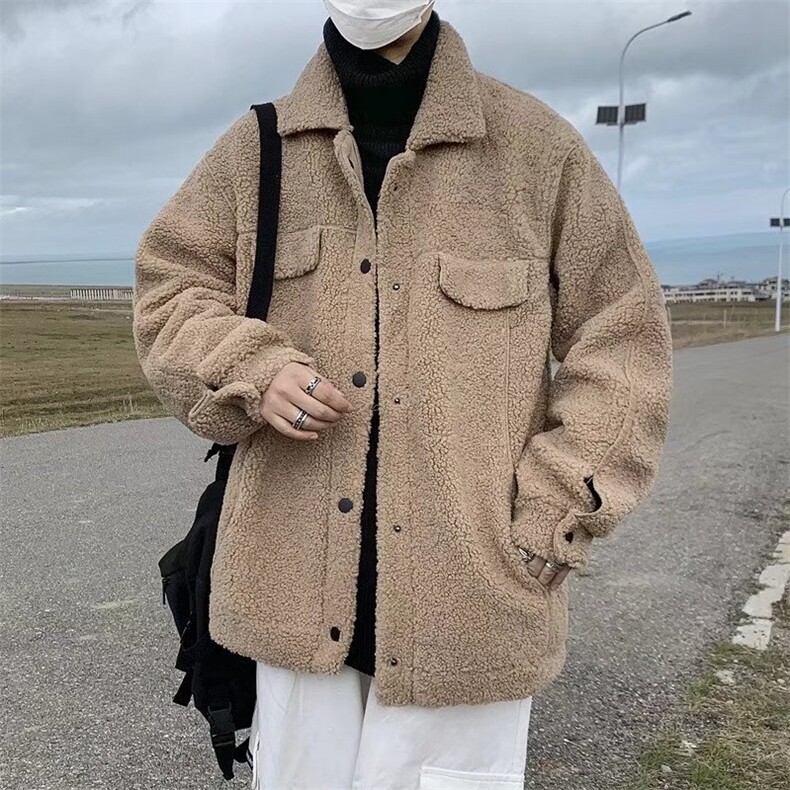 秋冬羊羔绒外套男潮牌百搭夹克休闲宽松翻领加厚服W2193-P53,男装棉衣,星座512-4