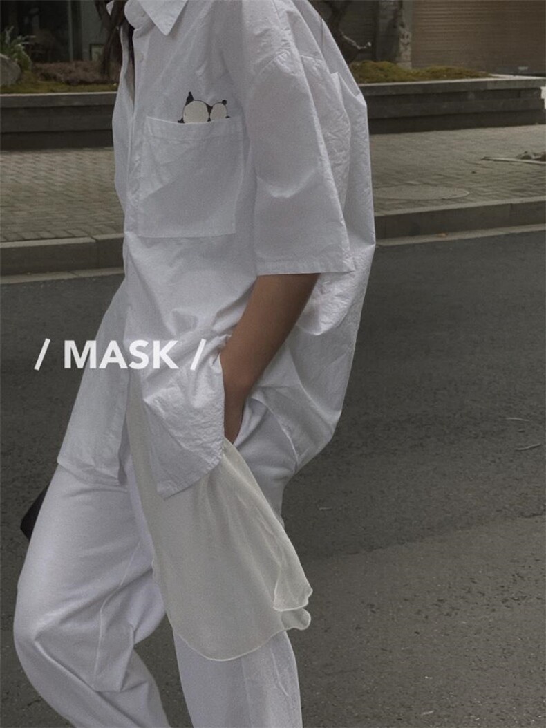 日系躺平熊猫衬衣，其它，是爱 SHI AN