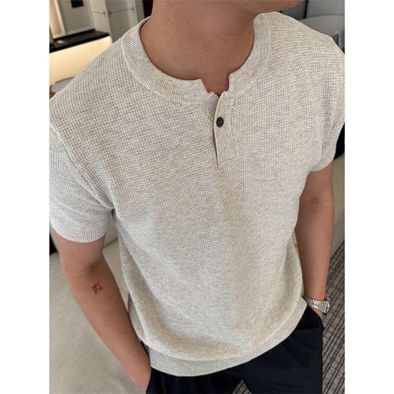 针织短袖V领Polo薄款波罗纹77090-P55,男装Polo衫,电商D342