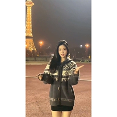 重磅秋冬北极绒开衫毛衣美式复古休闲慵懒风牛角扣针织衫连帽外套，男装针织衫/毛衣，电商A486-1