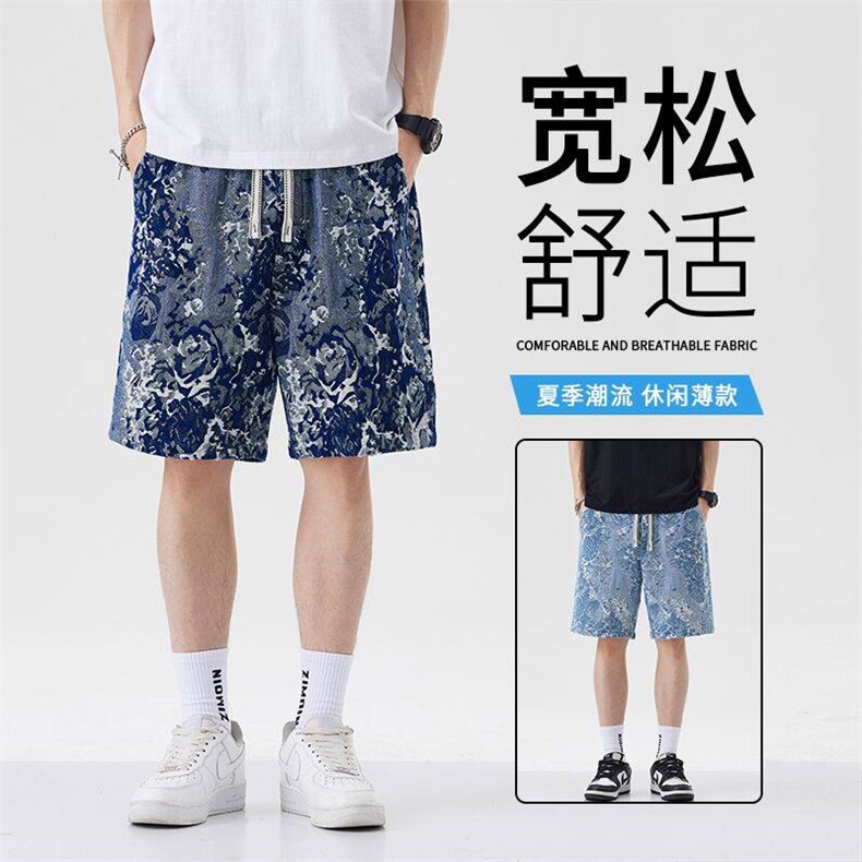 2025夏季新款宽松休闲裤花卉图案百搭时尚潮流穿搭牛仔短裤D90P40图片