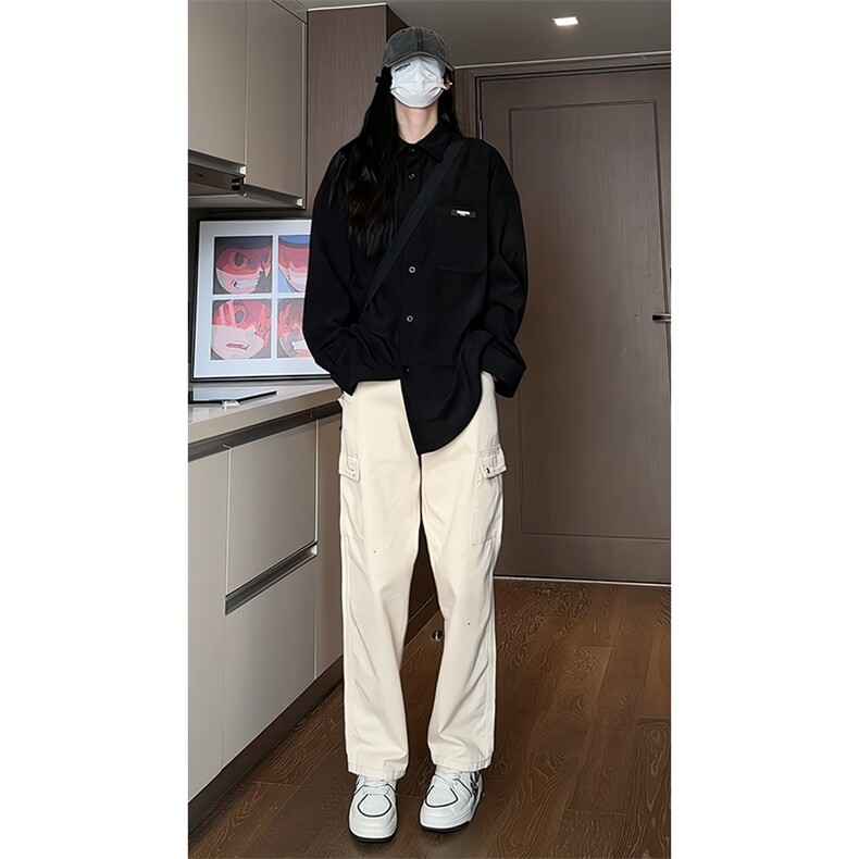 2024春季新款女模内景大码灯芯绒长袖衬衫M-5XHC23540-特P35,男装衬衫,电商A022