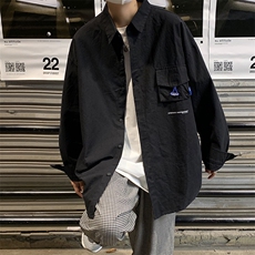 XZ213-CS006-P45控58港风大码潮牌痞帅ins工装纯色长袖翻领衬衫，男装衬衫，星座213