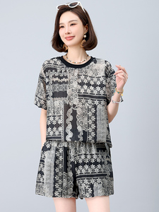亚麻套装女2025年夏季新款时尚宽松中年妈妈大码棉麻短款两件套图片