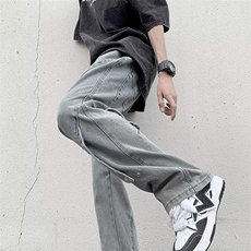 美式复古水洗牛仔裤男春夏潮牌宽松hiphop设计感高街痞帅直筒长裤，男装牛仔裤，星座601-2