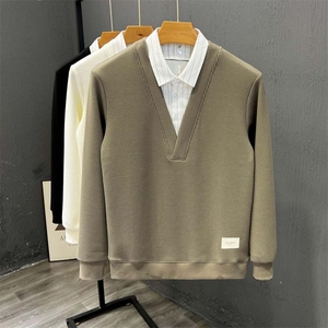秋冬男女假两件卫衣条纹衬衫领宽松夹克外套大码M-4XL WY829 P40图片