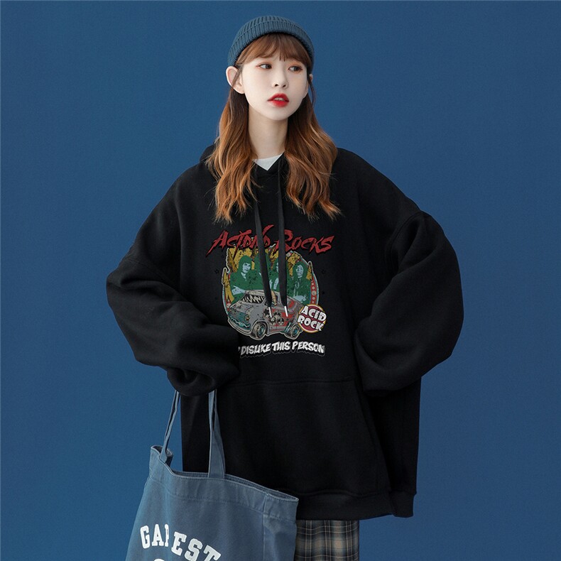 ！ 2024春季新品设计感小众欧美印花连帽卫衣 W242 P35控48图片