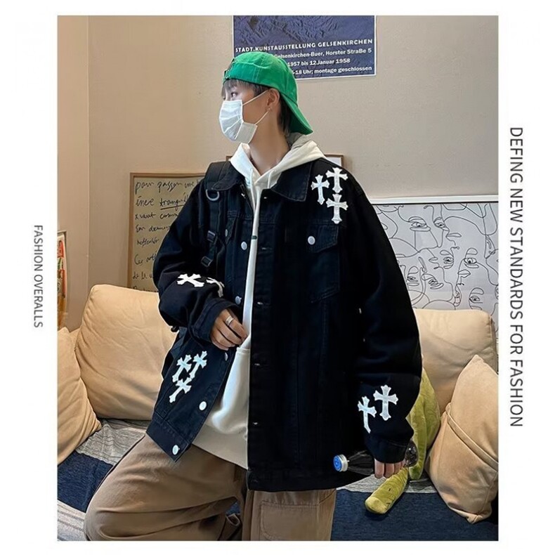 港风宽松牛仔外套男ins潮流休闲棒球服美式潮牌夹克上衣639-2/P58,男装夹克,星座506