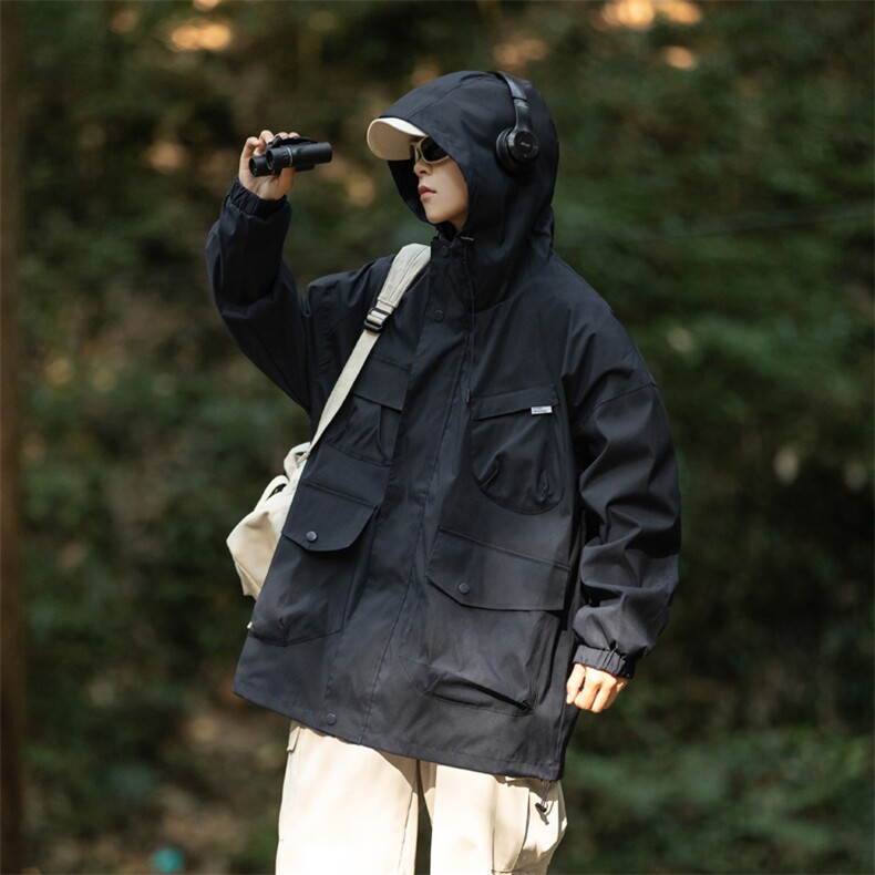 A851-P58秋季多口袋日常通勤冲锋衣日系工装夹克男休闲连帽外套，男装夹克，星座512-6