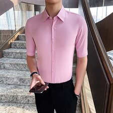 2021春夏短袖衬衫男七分袖衬衣中袖五分半袖A470-CS22-，男装衬衫，电商A207