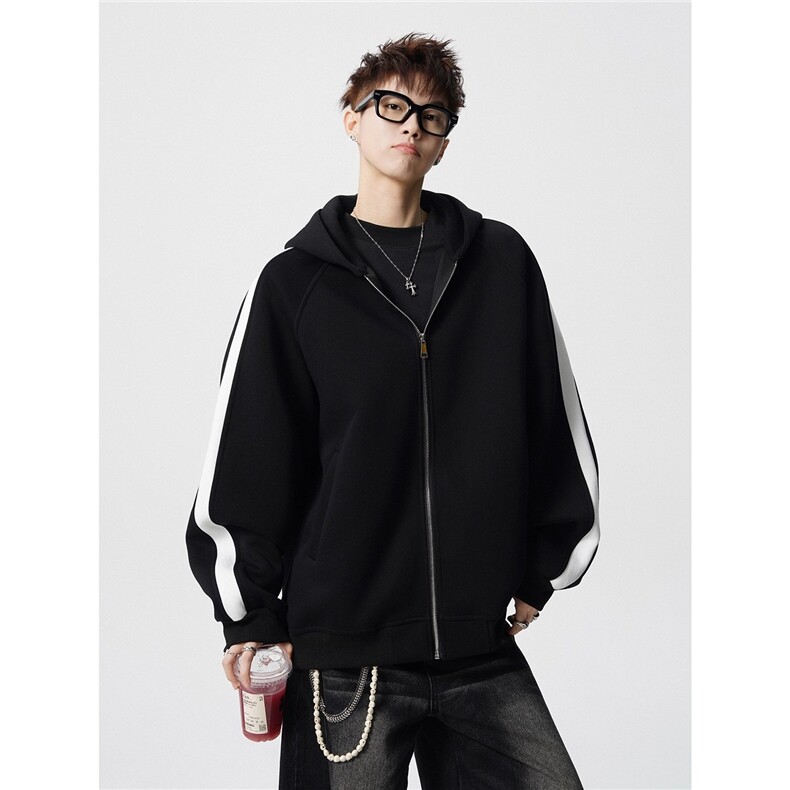 BTSG美式复古boxy重磅解构太空棉拉链开衫外套Cleanfit连帽卫衣潮，女装短外套，星座813-2