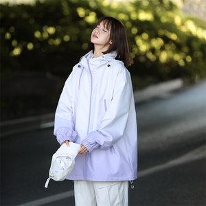 港风上衣渐变多拉链夹克宽松落肩拼色棒球服外套 JK830 P75图片