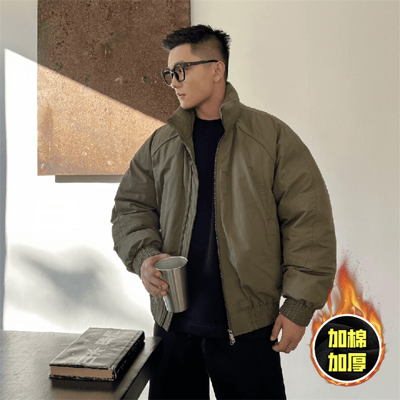 现货美式高街休闲棉衣夹克三防立领纯色户外工装加厚棉服外套,男装夹克,电商A486
