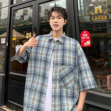 短袖衬衫男夏季新款磨毛格子衬衣DX002-特批26无差价，男装衬衫，星座214-3