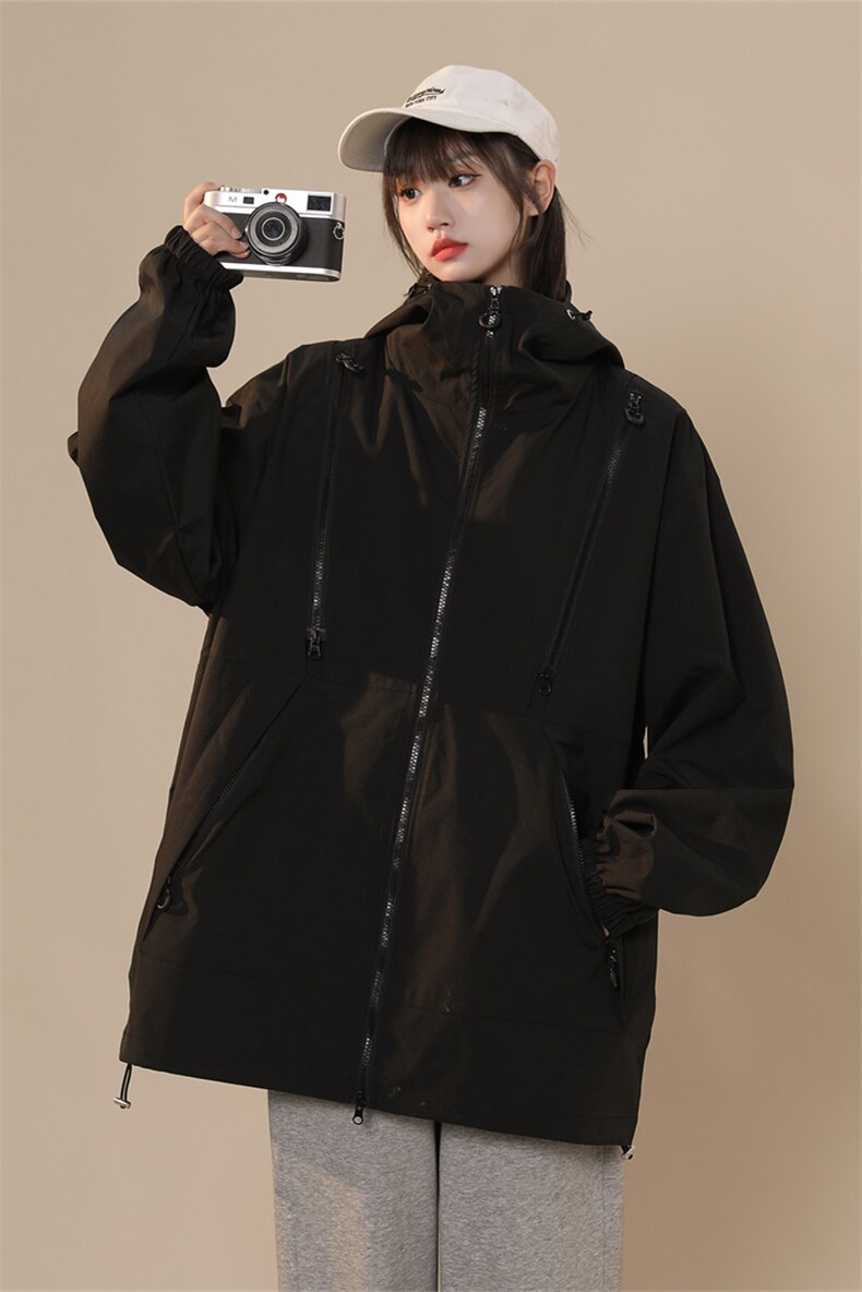 JK8102/P68秋装中性风防水冲锋衣男女同款多拉链工装外套连帽上衣,男装夹克,电商A141