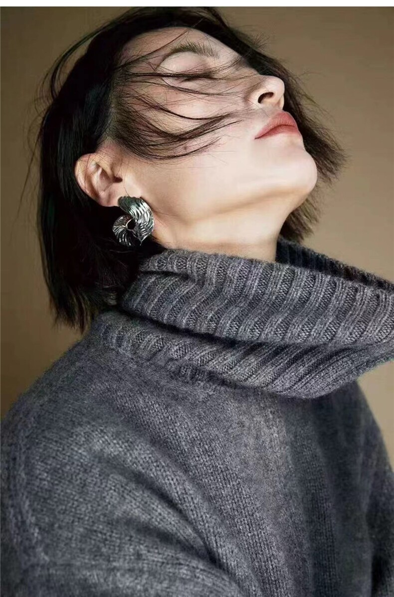 慵懒风冬季半拉链毛衣女士百搭翻领宽松外穿大码羊毛针织衫上衣厚,针织衫/毛衣,美轩羊绒