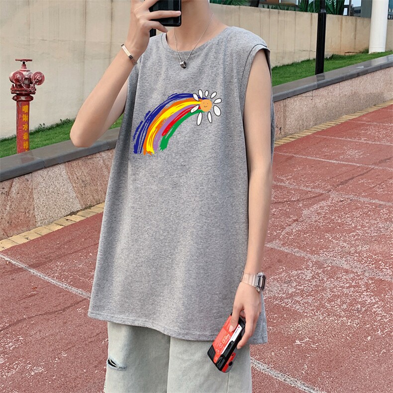 ！港风2023夏季无袖背心男加肥加大码宽松短袖T恤男BX264-P20，男装背心/马甲，电商B371