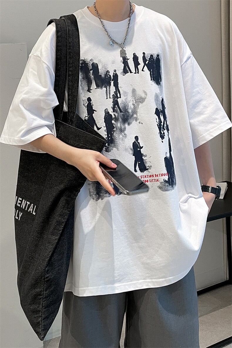 2026夏季新款短袖t恤男宽松大码港风高街美式潮牌A071-9015-P30,男装T恤,电商A071