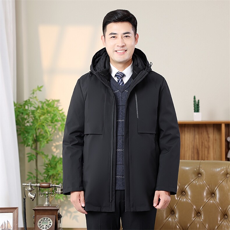 跑量大货秋冬鹅绒中老年连帽羽绒服保暖纯色加厚318-p280,男装羽绒服,星座1602B（原101B-1）